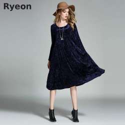 Prix Ryeon Grande Taille Printemps Hiver Velours Femmes Robes Vintage A Ligne Solide Poches Pleines Manches Casual Robe De Maternite Robes Site Chinois Moins Cher