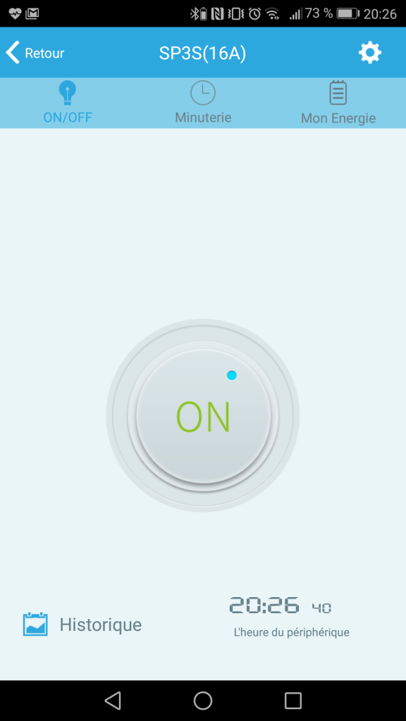 Le bouton ON / OFF de l'application mobile